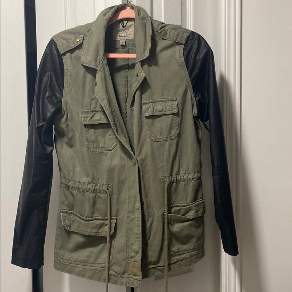 Nevada Coat Army Green Faux Leather Sleeves
